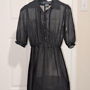 Kardashian Kollection Black Sheer Button Down Dress Women XS